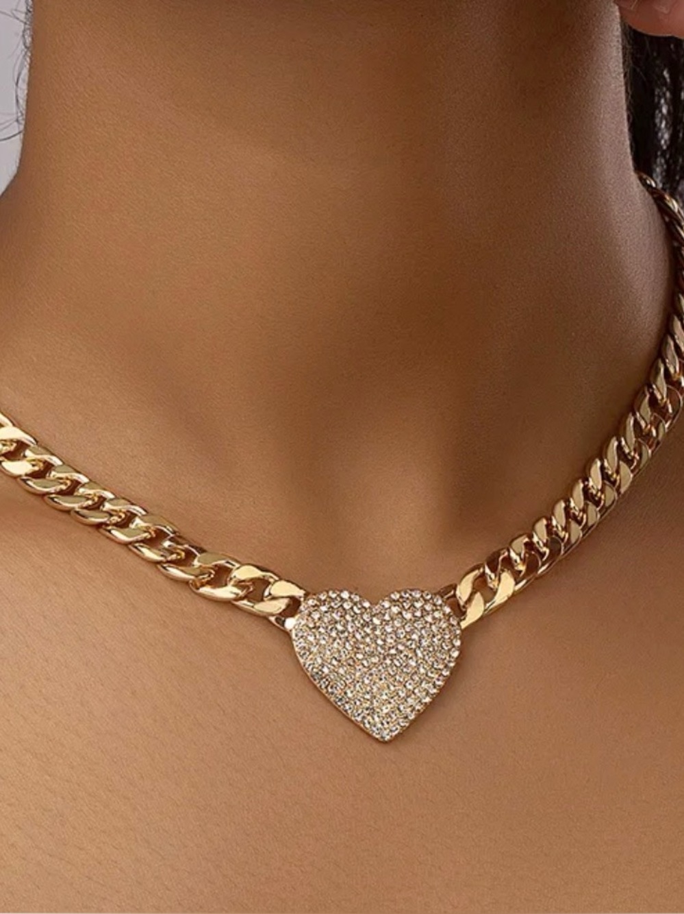 Gold Plated Heart Pendant Choker Necklace - Women's Jewelry